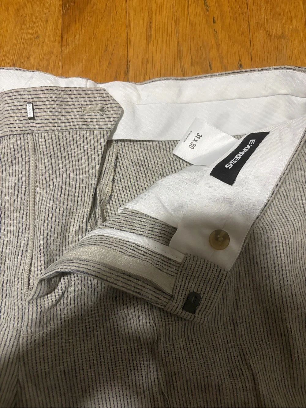 Express Men's Gray Pinstripe Dress Pants - Light Gray